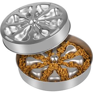 Slow Feeder Dog Bowls - Stainless Steel Non-Slip Metal Slow Feeding Bowl Suitable for Dry, Wet, or Raw Food, 5 Cups Large Capacity, Double-Sided Design Ideal for All Dog Sizes