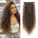 FLUFYMOOZ 9PCS Clip in Hair Extensions 22 Inch Curly Hair Extension Long Soft Synthetic Hairpieces for Women (Dark Brown to Caramel Brown)