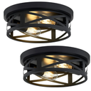 2 Pack Black Flush Mount Ceiling Light,Industrial Farmhouse Metal Cage Black Light Fixtures Ceiling Mount for Kitchen Entryway Hallway E26 Base (10.63in)