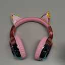 QearFun Kids Cat Ear Bluetooth Headphones, 60H Playtime, 74/85/94dB Safe Volume Limit, Metallic Gradient Wireless Headset with Mic, Fast Charging, Foldable, Wired Mode for Girls School/Tablet/Travel, Cat Pink