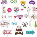 29 Pieces Birthday Photo Booth Props Kit Colorful Funny Kids Birthday Theme Table Centerpiece Craft Cutouts with Glue Point Dots and Wooden Dowel Sticks for Party Celebration Decorations