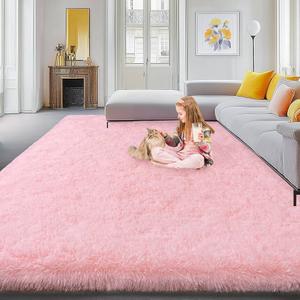 Awaytail Baby Pink Area Rugs 9x12 Living Room - Super Soft Fluffy Rug Non Slip Large 9 by 12 Area Rug for Bedroom Washable
