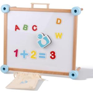 Wooden Kids Art Easel, Double-Sided Tabletop Easel for Painting with Magnetic Letters Numbers, Magnetic Drawing Board for Toddlers for Boys and Girls 3+