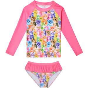 QPANCY Girls Rash Guard Swimwear Swimsuit Bathing Suits UPF 50+ Sun Protection (10-11 Years, Cat)