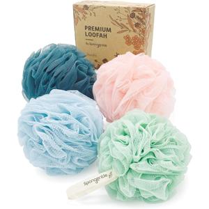 Spongentle Premium Deep Cleansing Loofah Sponge for Radiant Skin, Pack of 4, Bath and Shower, Exfoliating Body Scrubber, Beautiful Colors for Women and Men