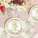 God Bless Baptism Plates and Napkins for Girl, Floral Disposable First Communion Plates Napkins Cups Tablecloth Banner for Christening Baby Shower Party Decorations