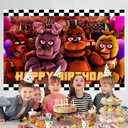 Freddy's Backdrop, 5 Nights Party Background Photo Booth Banner Large Fabric Artistic for Birthday Party Decorations (Red)