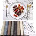 Leather Heat Resistant Placemats Set of 6 Waterproof Wipeable Washable PU Table Mats, Easy to Clean Anti-Slip Place Mats (Marble, 6)