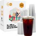 Turbo Bee 200 Sets 16 OZ Clear Plastic Cups with Lids and Straws, Disposable To Go Iced coffee cups with lids for Cold Drinks, Smoothie, and Slushie