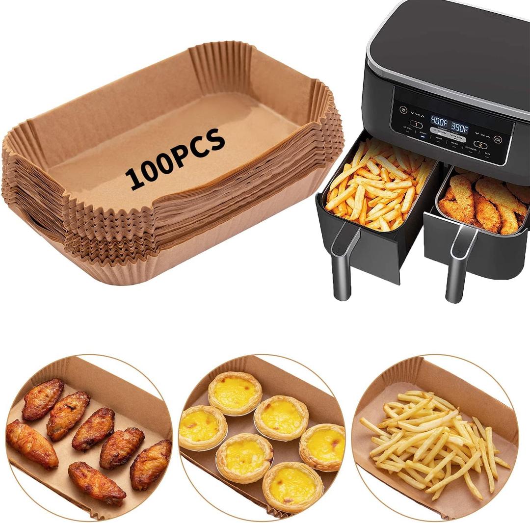 Ecfvtp Air Fryer Disposable Paper Liner, 100PCS Food Grade Parchment Liners for Ninja DZ201, Air Fryer Accessories Baking Paper (9 * 6,Thicken Natural)