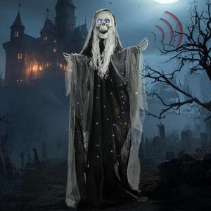 5.2FT Ghost Halloween Animatronics Decoration Scary with Light-Up Eyes Creepy Sound & Activated Sensor Outdoor and Indoor Animated Decor Props for Garden Yard Lawn