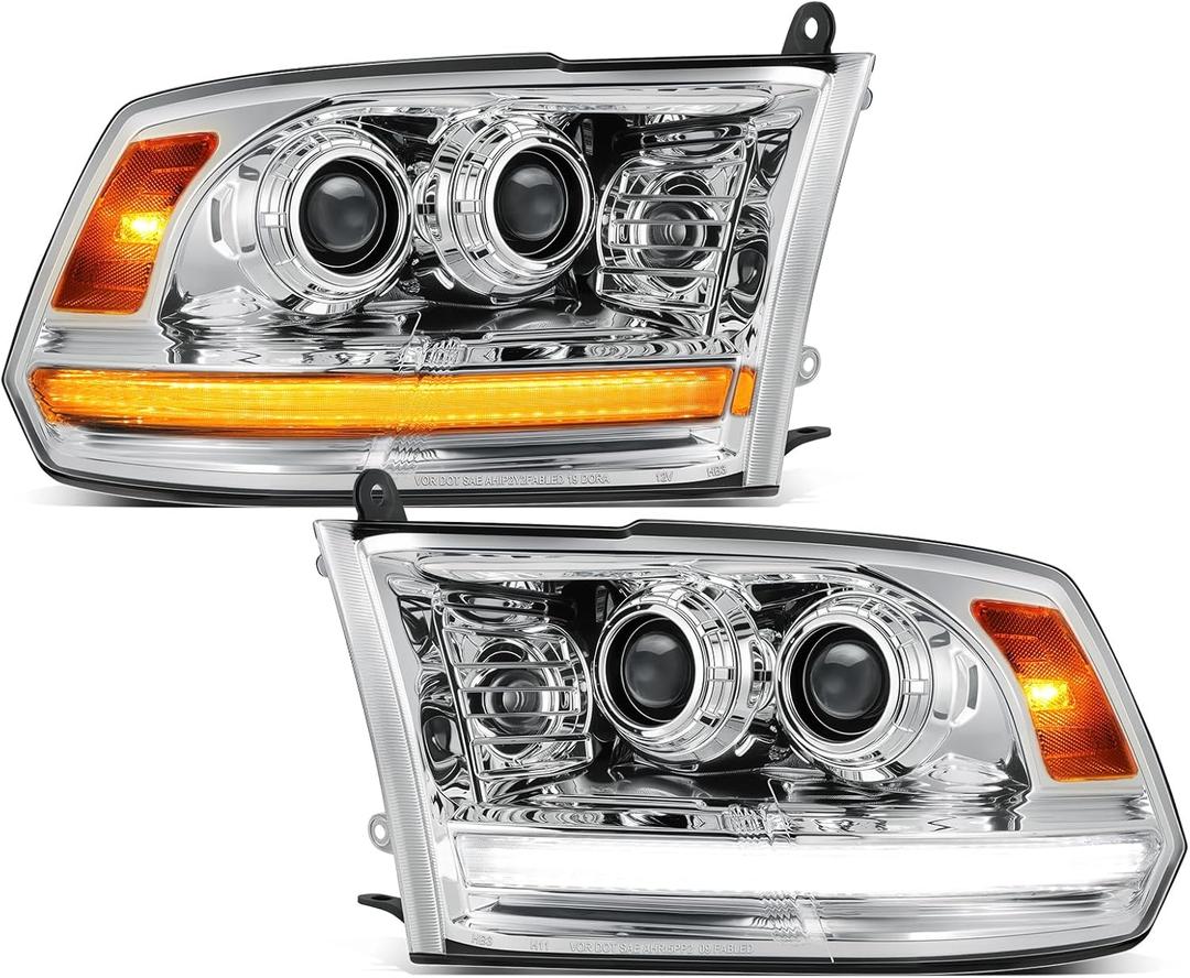 Partsam Full LED Headlights Assembly Chrome Compatible with 2009-2018 Ram 1500 2500 3500, DOT Approved Dual Projector Pair with Start Animation DRL Sequential Turn Signal Hi/Low Beam 6500K IP67