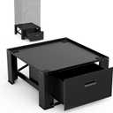 SKM Washer and Dryer Pedestal with Solid Top and Drawer, 28x28x14 in, Black