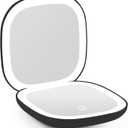 Compact Magnifying Travel Makeup Mirror with LED Light - 3.5 inches 1X/10X Magnification Small Hand Pocket Dimmable Double Sided USB Rechargeable Touch Screen, Portable Tabletop Cosmetic (Black)