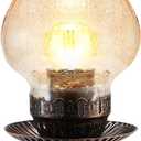 UMEXUS Vintage Rechargeable Cordless Table Lamp with Dimmer & Touch Control, Small Battery Powered Lights, Amber Hand-Blown Glass Retro Farmhouse Lamp for Bedroom, Living Room, Dining Table, Kitchen