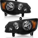 Headlights Assembly for 2011-2020 Dodge Grand Caravan,2008-2016 Chrysler Town & Country Black Housing Amber Reflector Headlamp Replacement Driver and Passenger Side