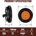 10PCS 2" Inch Round Amber Trailer LED Side Marker Clearance Lights Kit Waterproof 9 LED w/Grommets and 2 Prong Pigtails for 12V Truck Trailer RV Van Boat