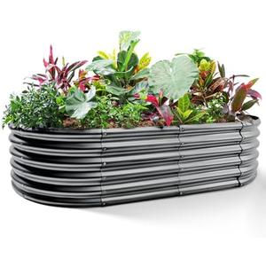 Land Guard ,Galvanized Raised Garden Bed Kit, Metal Planter Boxes Outdoor, Oval Metal Raised Garden Bed for Vegetables, Flowers (Dark Gray)(HEIGHT 12INCH)Size Missing))
