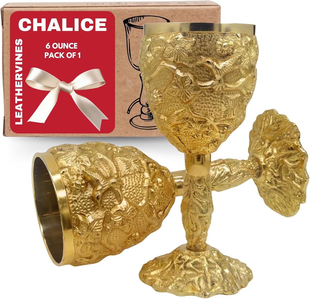 Chalice Goblet glasses Wine Cup Gold Plated brass Medieval Dungon Dragon King Aurthur for Drinking Beer Cocktail Table or Communion for Royal Gift 6 oz Pack of 1