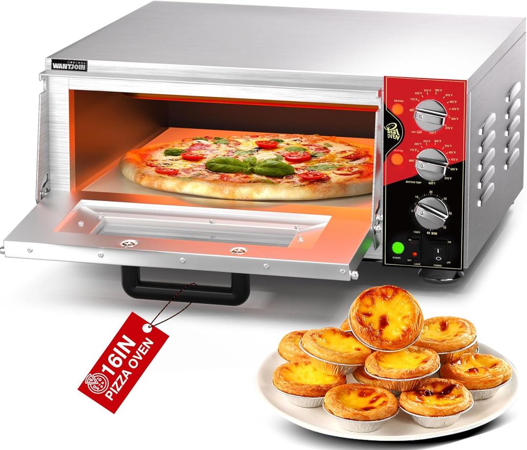 WantJoin 16 Inch Indoor Pizza Oven Countertop - ETL Listed, Electric Pizza Ovens with Pizza Stone, 60-Min Ring Timer, for Home and Restaurant, 1600W