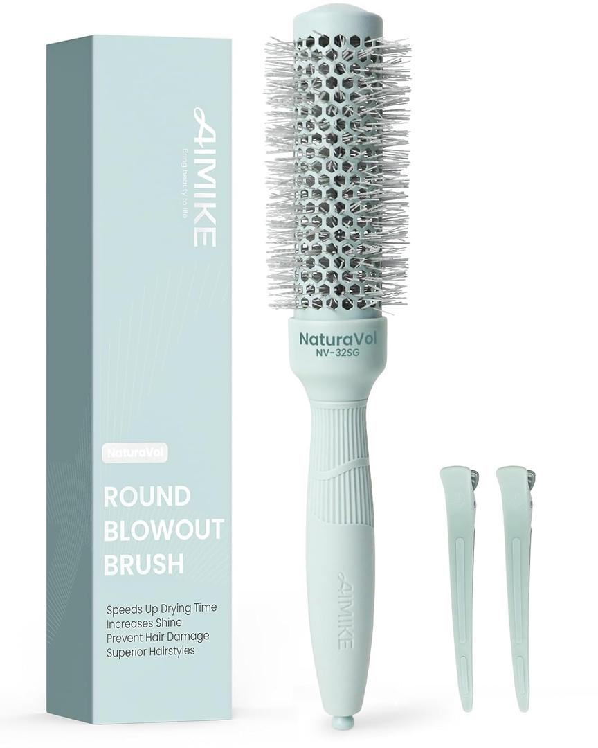 AIMIKE NaturaVol Round Brush for Blow Out, Small Round Hair Brush Nano Thermal Ceramic & Ionic Tech, for Blow Drying & Salon-like Styling at Home, Maximum Volume Shine - 1.3" Barrel, 2.1" w/Bristle