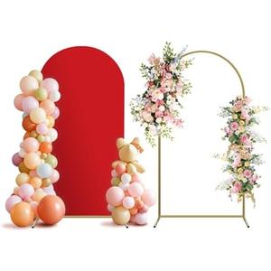 Holldoor Arch Backdrop Stand and Cover Set, Metal Balloon Arch Backdrop 7.2ft, Gold Arched Stand Frame for Wedding, Parties,Birthday, Backdrop Decorations (Red,7.2ft)