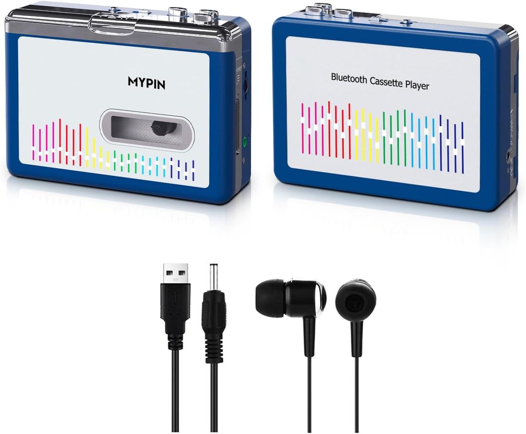 Bluetooth Cassette Player with Headphone, Tape Player Bluetooth Output to Headphone/Speaker,Walkman Portable Cassette Tape Player 2 AA Battery or USB Power Supply, 3.5mm Headphone Jack