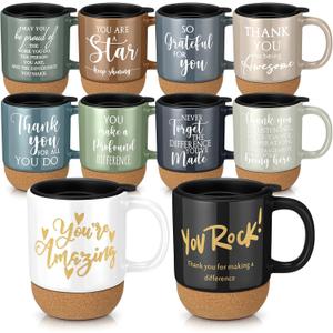 Jingmore 10 Pcs Employee Appreciation Gift Bulk Non-slip Cork Bottom Coffee Mug 13.5 oz Ceramic Tumbler Inspirational Mug Graduation Thank You Gifts for Teacher Volunteer Nurse(Thanks)