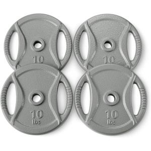 Amazon Basics 1-Inch Grip Weight Plates, 10 lb, Strength Training, Home Gym, 4 Pack