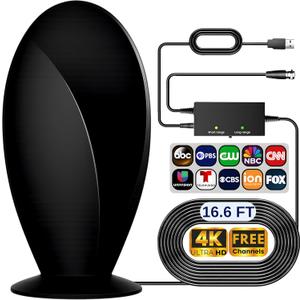 2026 Antenna for Smart TV and Older TV, Long Range 360 Reception TV Antenna Indoor with Amplifier Signal Booster, Digital TV Antenna for Local Channels with 4K 1080P Quality (CurvePlate)