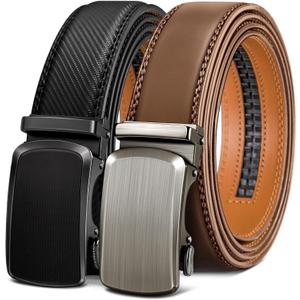 BULLIANT Men Belts 2 Pack,Ratchet Sliding Belt Adjustable For Gift Mens Dress Casual 1 3/8",Cut for Fit