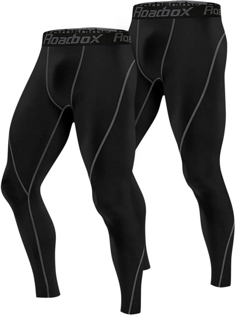 Roadbox 1, 2 or 3 Pack Men's Compression Pants Athletic Base Layer Cycling Tights Leggings for Running Yoga Basketball, L