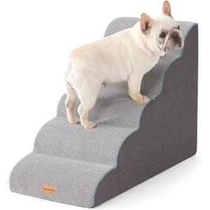 Gardner Pet Dog Stairs for Small Dogs 22.8" H, Curved 5-Step Pet Stairs, Dog Steps for High Bed, Couch (24-30 in) with Durable Non-Slip Waterproof Fabric Cover and CertiPUR-US Certified Foam (Grey)