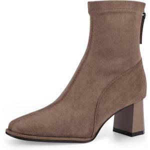 Trakxy Women's Square Toe Ankle Boots Faux Suede Low Block Heel Chelsea Boots Women Shoes (8, Apricot)