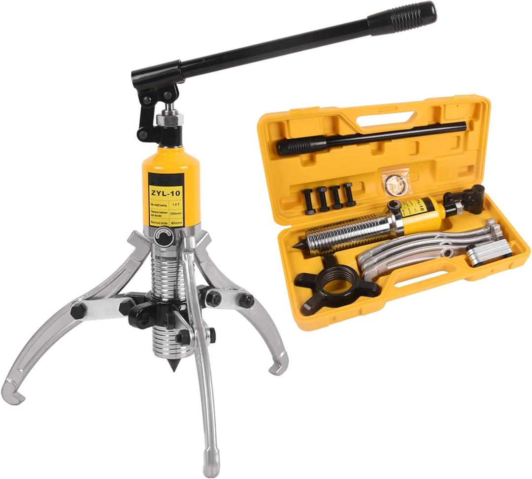 Hydraulic Gear Puller 10 Ton 2 or 3 Jaws Hub Puller 9.84" Spread Hydraulic Puller Set Wheel Bearing Pulling Separator Hydraulic Puller Tool Kit with Case for CV Shaft Axle Rotors