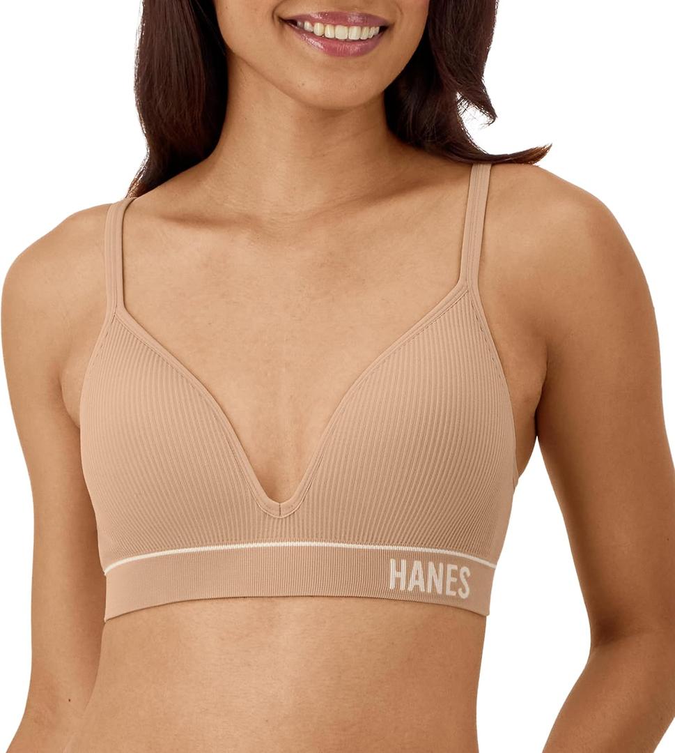 Hanes Women's Originals Seamless Bralette, Rib Contour Bralette, ComfortFlex Fit (Deep Glow)