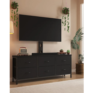 TV Stand with Mount, Fabric Dresser with 6 Drawers for 32/45/55/60/65/75 inch TVs, Black Dresser Entertainment Center, Modern Media TV Console Table