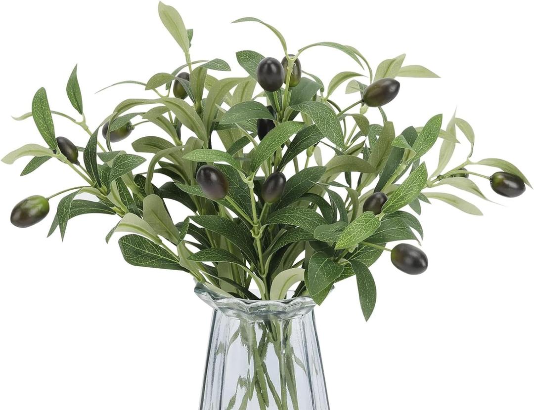 10pcs Faux Olive Leaves Stems 10 Tall Artificial Plants Olive Tree Branches for Small Vase Tabletop Greenery Decor for Home Office Wedding Party (Vase Not Included)