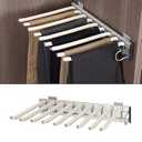 mopam Pull Out Trousers Rack 9 Arms Retractable Closet Pants Hanger Side Mounted Space Saving Trouser Hanger Rack, Right Side Installation, Beige