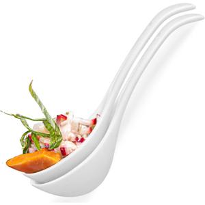 Artena Soup Ladle Set Of 2, 10.5 Inch White Ceramic Ladle Spoon, Ladles For Serving, Big Asian Soup Spoons, Chinese Soup Spoons, Long Handle Spoon, Deep Oval Hook Design, Dishwasher Safe
