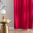 Pompom Velvet Red Curtains 95" inch Long Room Darkening Curtain Set for Living Room Bedroom Window Drapes Soft Winter Holiday Dcor Curtain Panels 42" w 2 Panels