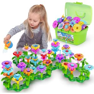 Scientoy Flower Garden Building Toys, Girl Toys Build a Garden, 130 PCS Flower Pretend Gardening Gift for Kids, Floral Arrangement Playset for Age 3-7 Year Old Child Educational Activity