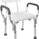 Vaunn Medical Deluxe Spa Shower Chair with Arms and Back, Bath Seat for Seniors, 350 lbs Max Weight, White With Light Gray Arms