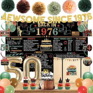 Trgowaul Colorful Back in 1976 Birthday Decorations for Men Women, 50th Bday Party Supplies, 50th Birthday Signature Guest Book, Vintage Back in 1976 Backdrop Banner, Cheers to 50 Years Old Decor