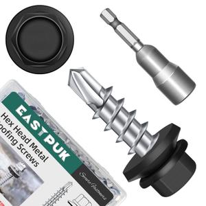 50-Pack #10 x 3/4 Hex Head Self-Drilling Metal Roofing Screws with EPDM Washer, Black Coated Wood Screws, Self Tapping Sheet Metal Roof Screws (Diamond Point)