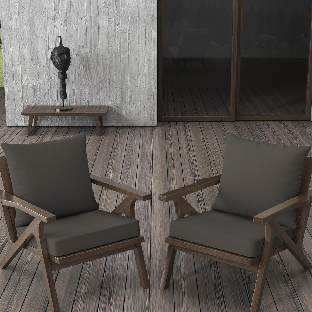 Outdoor Patio Cushions Set of 2, 24x24 Inch, Deep Seat, Splash-Proof and Fade-Resistant, Seat Back Set for Patio Sofa Chairs, Grey.