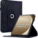 Case for Samsung Galaxy Tab A9 Plus 11" 2023 (SM-X210/X216/X218),360 Degree Rotating PU Leather Folio Protective Case with Auto Sleep/Wake,Card Holder&Shoulder Strap for Woman Man,Black
