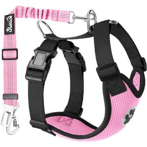 Lukovee Dog Seat Belt for Car, Adjustable Dog Car Harness for Large Medium Small Dogs, Soft Padded & Breathable Mesh Dog Seatbelt with Car Strap and Carabiner(Pink Double Clip,Medium) (B1- Pink (Double Clip 2 in 1))