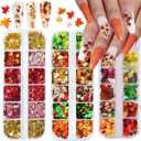 2 x Fall Leaf Glitter Nail Sequins,3 Boxes Holographic Maple Leaf Nail Art Flakes Orange Red Gold Autumn Glitter Sticker Decals Manicure DIY Thanksgiving Decorations 36 Styles (Style01)