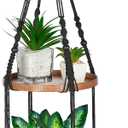 2 Tier Macrame Plant Hanger | Plant Hanger Indoor, Hanging Planter | Hanging Planter Shelf (Large, 12" Shelf)